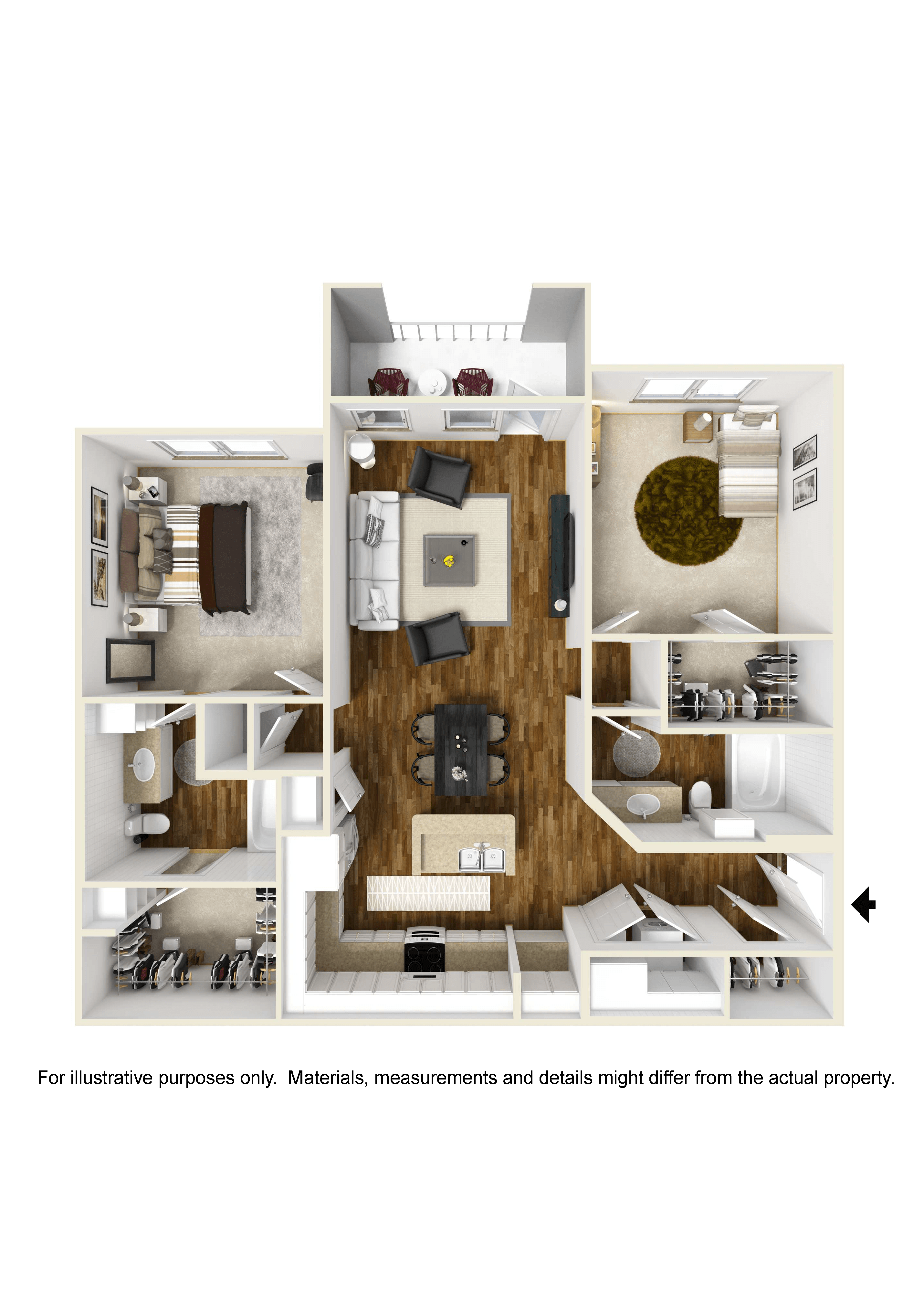 Floor plan for 2 beds, 2 baths, 1184 sqft